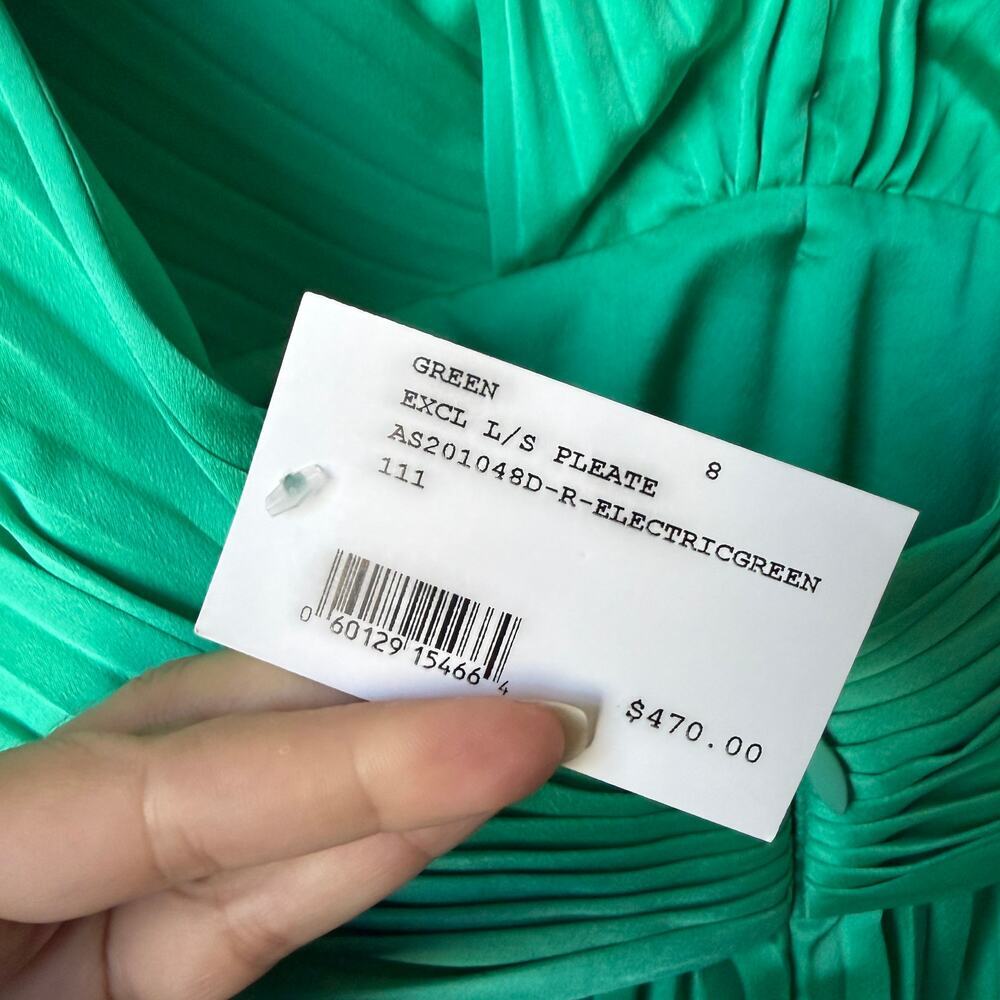 Acler Palms Pleated Midi Dress in Electric Green Size 10 NEW NWT - Picture 5 of 9